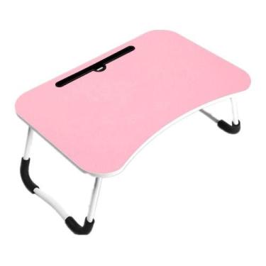 Imagem de Mesa dobrável para sofá e cama rosa com porta copo e suporte prático -