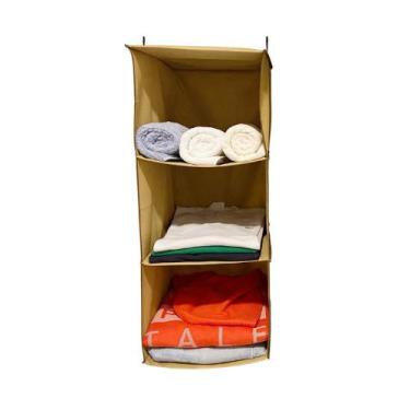 Imagem de Prateleira Dobrável 3 Divisórias Organizador camiseta Closet Armário -