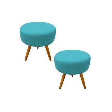 Imagem de Kit Puff Banqueta Redondo Suede Turquesa - MOVEIS AGUIAS