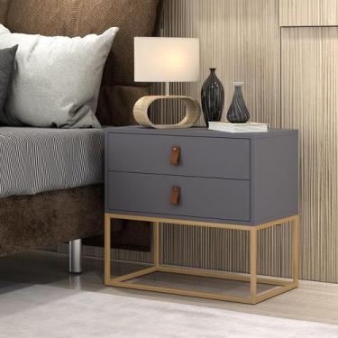 Imagem de Mesa De Cabeceira Lateral Unic Pé De Ferro Dourado 60cm - LCN Moveis