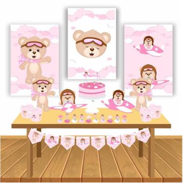 Imagem de Kit Festa Infantil Ursinha Aviadora Chá de bebê Lembrancinha Decoração