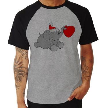 Imagem de Camiseta Raglan Elefante Noel - Foca na Moda, Cinza, Preto, GG