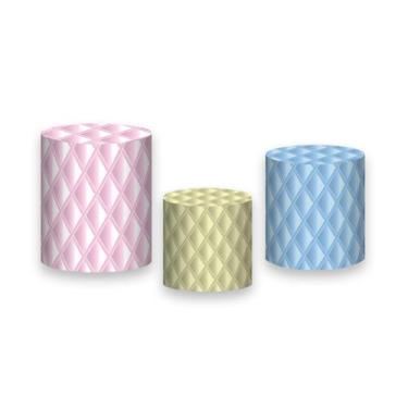 Imagem de Trio De Capa Cilindro - Capitonê Azul Rosa e Amarelo 010 - Via Cores