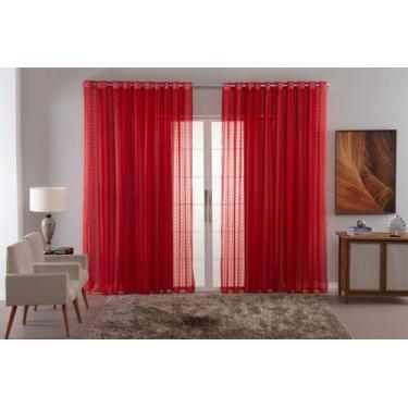 Imagem de Cortina Voil Xadrez Para Sala, Quarto e Cozinha 4,00 x 2,80 Vermelho -