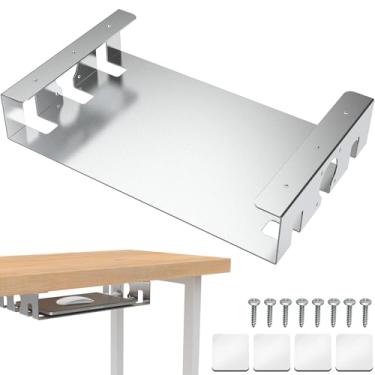 Imagem de FOROIRON Prateleira sob a mesa atualizada com dissipação de calor, prateleira de armazenamento embaixo da mesa para laptop, áudio, console de jogos, bandeja embaixo da mesa para estação de trabalho,