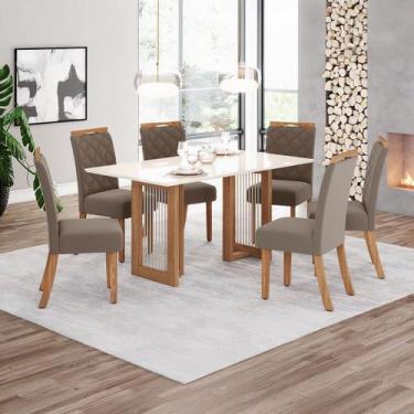 Imagem de Mesa de Jantar 6 Lugares Yara Nature/Off White/Marrom Amêndoa - Henn, 