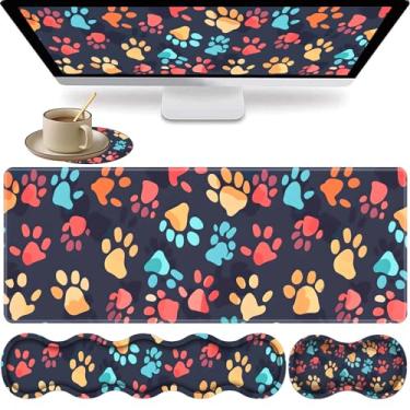 Imagem de Tapete de mesa grande para jogos XXL 80 cm x 30 cm, descanso de pulso ergonômico para teclado e mouse pad + conjunto de porta-copos, base antiderrapante, espuma de memória, escritório e casa,