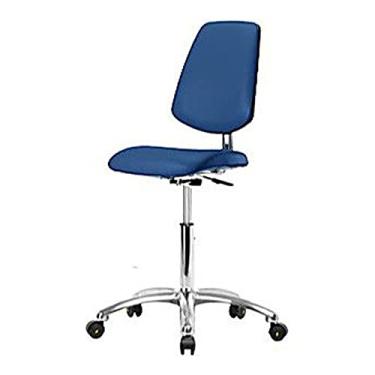 Imagem de Thomas 1163V83 Cadeira básica ESD/Cleanroom vinil altura média com encosto médio, base cromada, sem anel de pé, ESD desliza, azul