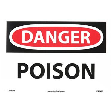 Imagem de NMC Placa D463RB OSHA, legenda "DANGER - VENENO", 35,5 cm de comprimento x 25,4 cm de altura, plástico rígido, preto/vermelho em branco