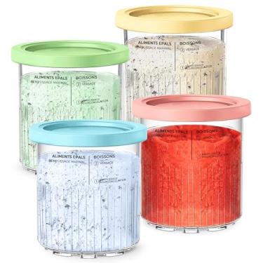 Imagem de Pacote com 4 frascos e tampas Ninja Creami Deluxe, recipientes de sorvete de 680 g para cafeteira Ninja 11 em 1 NC501 NC500 Series (lavável na lava-louças, reutilizável, à prova de vazamento)