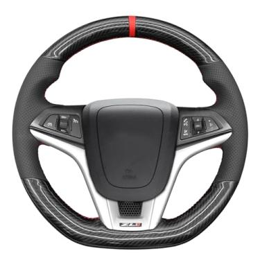 Imagem de MEWANT Capa de volante de couro costurado à mão para Chevrolet (Chevy) Camaro 2012-2015 acessórios de volante (para versão de couro em forma de D sem pás de câmbio)