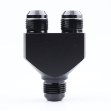 Imagem de Macho -10AN para 2 x -10AN macho Acoplamento flare Union Y Block Splitter adaptador de mangueira ajustável, preto alumínio anodizado AN10 macho flare para 2 x AN10 rosca macho paralela traseira 3 conector de tubo