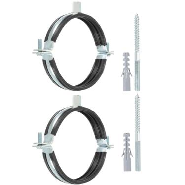 Imagem de PATIKIL Gancho de tubo de anel dividido de 108 a 118 mm, 2 peças de suporte de tubo ajustável para serviço pesado braçadeira de ferro galvanizado para montagem no teto com parafusos e tubo de
