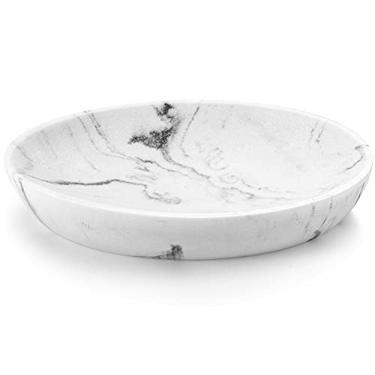Imagem de Luxspire Soap Dish, Resin Soap Tray Soap Holder Container Box, Marble Pattern Oval Soap Plate Case, Sponge Dish Scrubbers Tray Holder for Bathroom Vanity Shower Kitchen Sink Counter Top, Gravel White