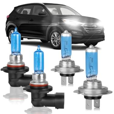 Imagem de XRDHJI Adequado para lâmpadas de farol de halogêneo de alto desempenho Tucson 2019 2020 2021, farol alto 9005 + kit de lâmpadas de substituição de farol baixo H7, Plug and Play, pacote com 4