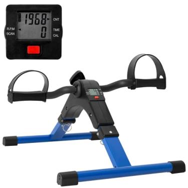 Imagem de Uten Exercício de pedal dobrável, mini bicicleta de exercício, bicicleta de mesa portátil para exercícios de pernas e braços, exercícios sentados ajustáveis com mostrador eletrônico (azul)