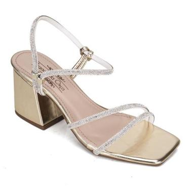 Imagem de Sandália Feminina Salto Bloco Dourada com Brilho - Rizzicomercio, 35, 