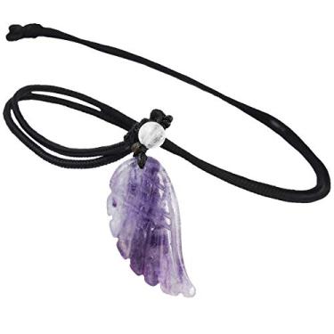 Imagem de Nupuyai Colar de pedra anjo esculpido à mão para unissex, pingente de pedra preciosa amuleto com corrente ajustável 67 cm Multicor