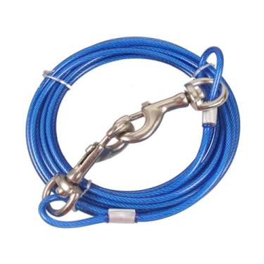 Imagem de Cabo de amarração para cães 3/5/10 m para quintal, coleira para cães de arame de aço com clipes superiores duráveis, correntes para cães ao ar livre, guia de cachorro grande (azul, 5 m)