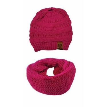 Imagem de Touca Gorro De Lã Feminina Com Furo Para Rabo De Cavalo E Cachecol Fem