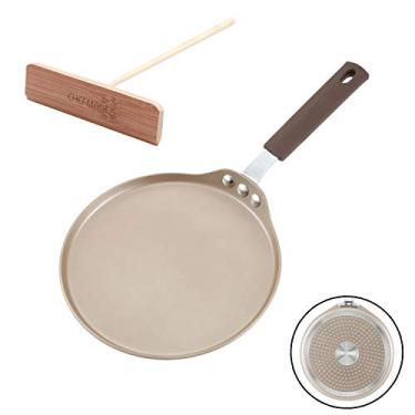 Imagem de CHEFMADE Forma de crepe com espalhador de bambu, panela de panqueca antiaderente de 20 cm com alça de silicone isolante para fogão a gás, indução, elétrico (ouro champanhe)