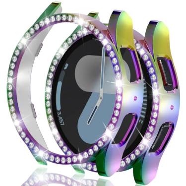 Imagem de Capa de 40 mm para Samsung Galaxy Watch 7 de 40 mm para S7 de 40 mm, amortecedor de diamantes grandes e brilhantes + glitter colorido premium, capa amortecedora elegante para Samsung Watch 7,