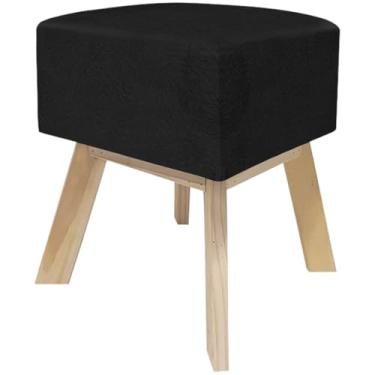 Imagem de Banqueta Quadrada Puff Sala Quarto Cubo Assento Decoração Pé Madeira (Preto)
