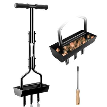 Imagem de Ferramenta de jardim aerador de gramado com bandeja de núcleo de solo, aeradores manuais de plugue de grama de 96,5 cm e uma ferramenta de limpeza, ferramentas de aeração de núcleo com 3 dentes para