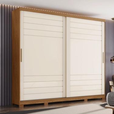 Imagem de Guarda-roupa Casal Cayman 100% Mdf 2 Portas Deslizantes com Acabamento Soft 6 Gavetas e Pés em Abs Marrom/Off White