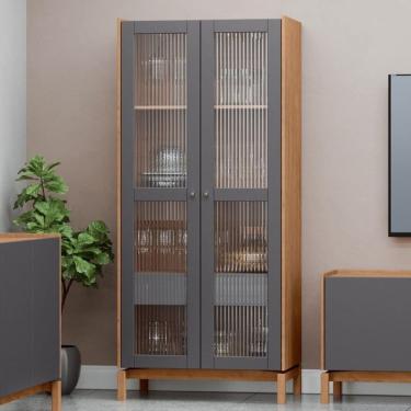 Imagem de Cristaleira 180cm 2 Portas 1 Gaveta Barcelona Tauari/Concret