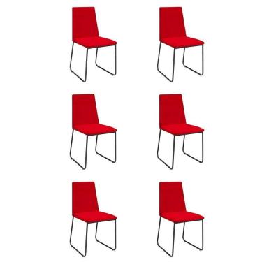 Imagem de Kit 6 Cadeiras De Jantar Cozinha Industrial Lexa Veludo Élpis Móveis Vermelho Preta