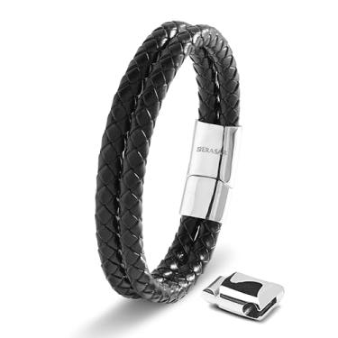 Imagem de SERASAR Pulseira masculina de couro premium | Fecho magnético de aço inoxidável | Três cores | Caixa de joias incluída, 17cm, Couro, Sem Pedra Preciosa