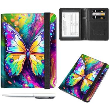 Imagem de Organizador de documentos de viagem de couro preto – Combo de porta-cartões de passaporte e vacina com bloqueio RFID para mulheres e homens, Flores de borboleta, rosa, Simplicidade