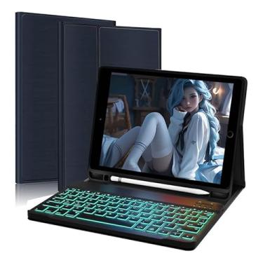 Imagem de Adequado para iPad Pro caixa protetora de tablet de 11 polegadas com teclado (2018/2020/2021/2022), teclado ultra fino (Luz de fundo azul profundo, Versão retroiluminada)