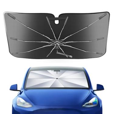 Imagem de Guarda-sol portátil para para-brisas personalizado adequado para Tesla Model Y 2020-2025, 2 em 1 cristal de gelo durável guarda-chuva compacto sombra UPF50+ proteção de isolamento térmico janela