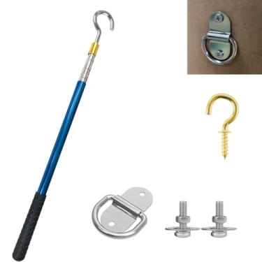 Imagem de Sistema de puxar para baixo da escada do sótão, kit de sistema de gancho de puxar para porta de escada do sótão com poste telescópico de 152 cm e anel de tração de aço inoxidável 304