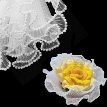 Imagem de TINGSING Pacote com 2 papéis de embrulho de buquê de flores com borda de pérola, 28 cm x 4 metros de papel de malha floral enrugado, suprimentos florais para casamento, lembrancinhas de festa do dia