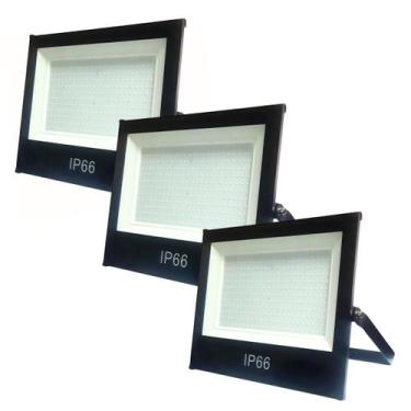 Imagem de Kit 3 Refletores Led 500w Holofote Prova D'agua Branco Frio 6500k Bivo