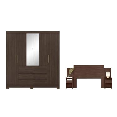 Imagem de Jogo Guarda Roupa 4 Portas E Cabeceira Andorra Cafe Touch