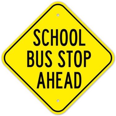Imagem de Placa School Bus Stop Ahead, 30,5 x 30,5 cm, livre de ferrugem, resistente ao desbotamento, placa decorativa para parede e decoração de metal