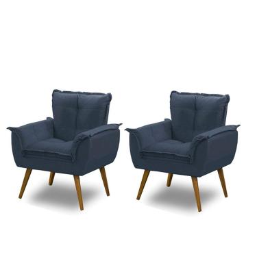 Imagem de Kit 02 Poltronas Decorativa Opala Suede Azul Madelina Decor