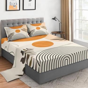 Imagem de WeCozy Jogo de lençol solteiro com fronhas, geométrico contemporâneo de meados do século, 3 peças, roupa de cama de microfibra macia para crianças e adultos, lençol com elástico para decoração de