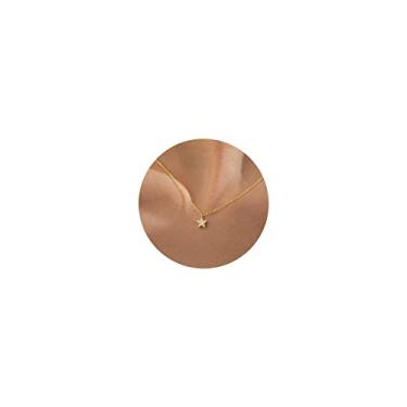 Imagem de LLWOM Colar delicado de lua e estrela para mulheres, girassol preenchido com ouro 14K, chifre italiano, sol e estrela de Davi - joia minimalista elegante, Latão, Zircão