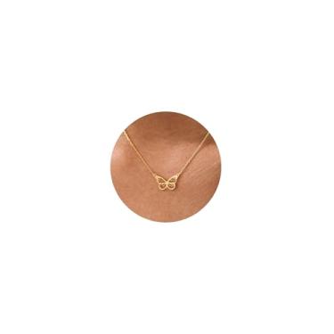 Imagem de HANLI Colares banhados a ouro 14K para mulheres – Borboleta delicada, estrela de Davi, lua e estrela, sol, lótus, infinito, beija-flor, desenhos de pingente de abelha – Joias elegantes para mulheres,