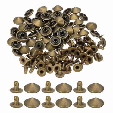 Imagem de PATIKIL Rebites de ponta de 10 mm, 100 conjuntos de tachas quadradas, rebites punk rápidos, decoração de artesanato em couro para pregos, roupas, cintos, bolsas, sapatos, tom bronze