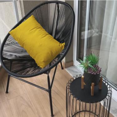 Imagem de Poltrona Cadeira Acapulco Sala Jardim Varanda Preto Com Almofada Quadrada Corino Amarelo - Ahazzo Móveis
