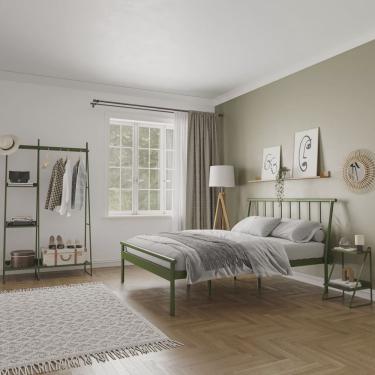 Imagem de Conjunto Cama Queen 2 Mesa de Cabeceira e Arara de Roupas em Aço Begônia CabeCasa MadeiraMadeira