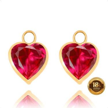 Imagem de Pingentes em Ouro 18k Coração 6mm para Brinco Vermelho Rubi