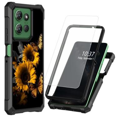 Imagem de Capa para Moto G Stylus 5G 2025 com protetor de tela de vidro temperado, proteção de camada dupla nos cantos com absorção de choque, capa para celular Motorola Moto G Stylus 5G 2025-Girassóis e