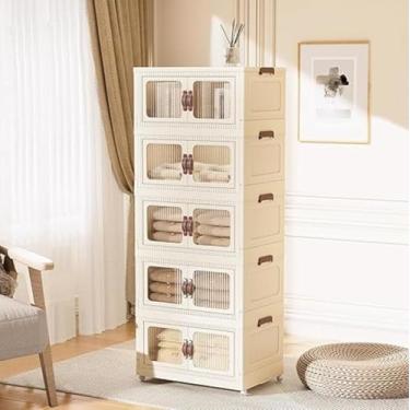 Imagem de Armário Multiuso Dobrável Vertical 5 Caixas Organizador Visor Transparente (Visor Transparente)